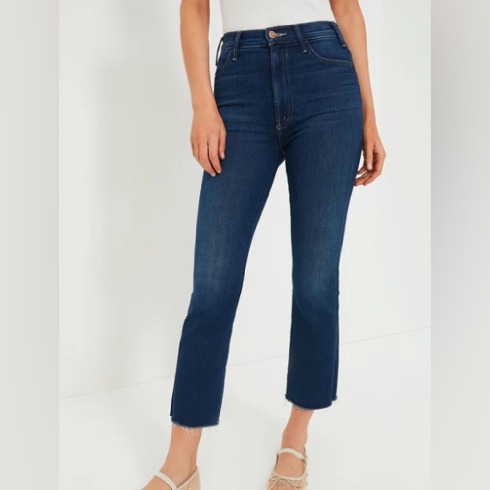 MOTHER Hustler Ankle Fray Jeans in Home Movies Dark Blue Wash - Sz 28